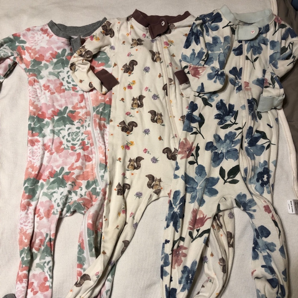 3 Burts Bees long zipper pajamas
